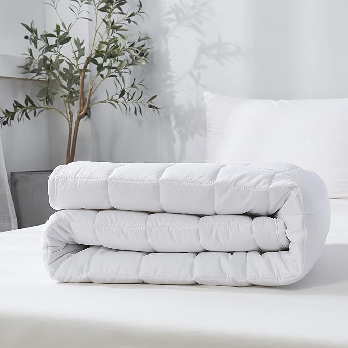 Full Size Mattress Pad Protector Topper - Microfiber Breathable Cover with Elastic Straps (8"-18" Fitted Deep Pocket) White Color - Not Waterproof