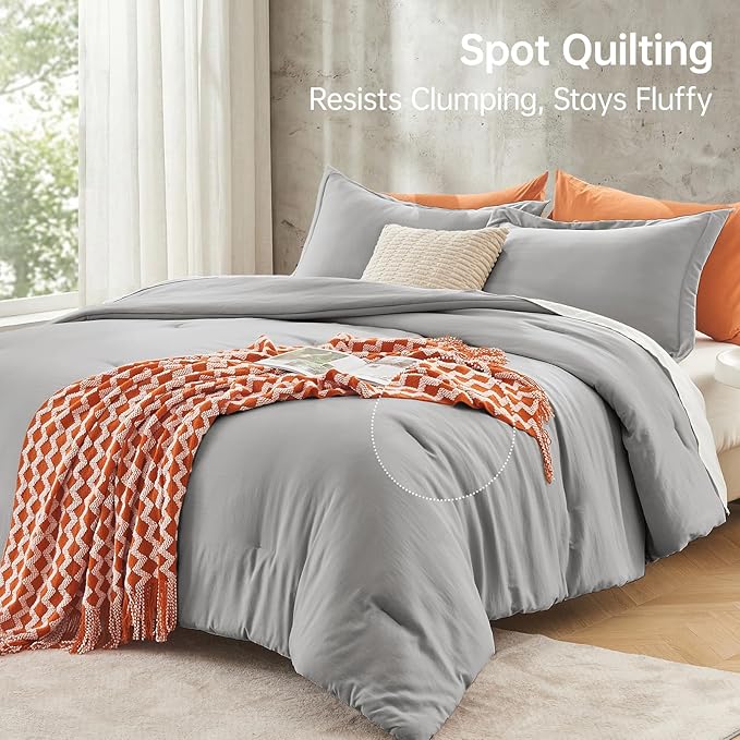 MUXHOMO Queen Comforter Set, All Season Ultra Soft Down Alternative Bedding - 3 Piece Lightweight Bed Set Includes 1 Comforter (90"x90") and 2 Pillow Shams (20"x26"), Light Grey