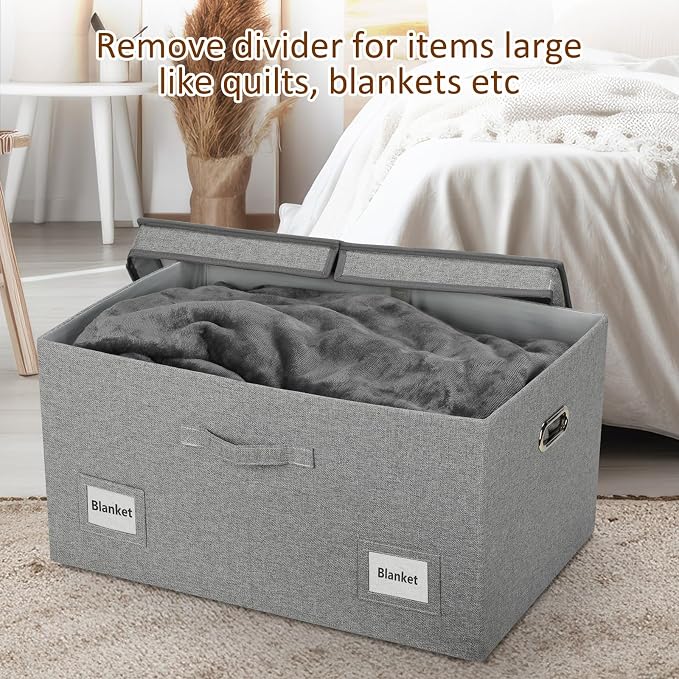 Graciadeco 75 Quarts Extra Large Decorative Storage Bins with Lids, 3 Packs Gray Collapsible Storage Bins with Lids, Stackable Storage Bins Decorative Box Storage With Lid Extra Large - Image 6