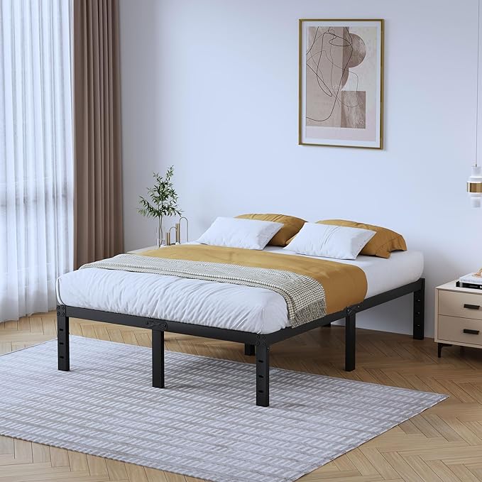 SHOANED Full Metal Bed Frame - 14 Inch Tall Heavy Duty Bedframe Black Basic Steel Slats Platform No Box Spring Needed/Easy Assembly/Noise Free