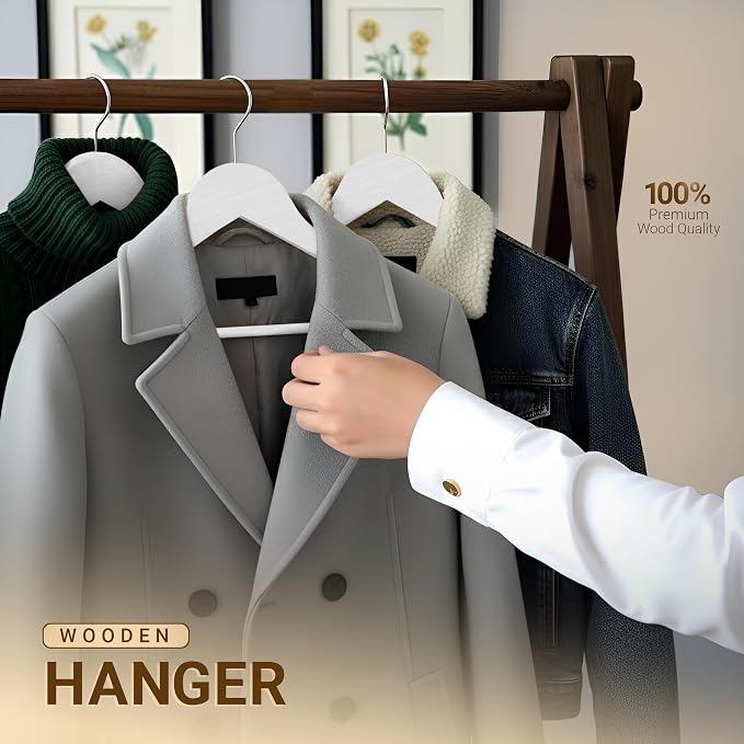 Utopia Home Premium Wooden Hangers 30 Pack - Durable & Slim Coat Hanger - Suit Hangers with 360-Degree Rotatable Hook - Wood Hangers with Shoulder Grooves (White Color) - Image 5