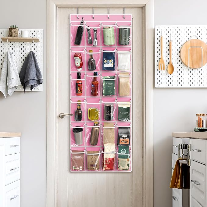Simple Houseware 24 Pockets Large Clear Pockets Over The Door Hanging Shoe Organizer, Pink (56" x 22.5") - Image 7