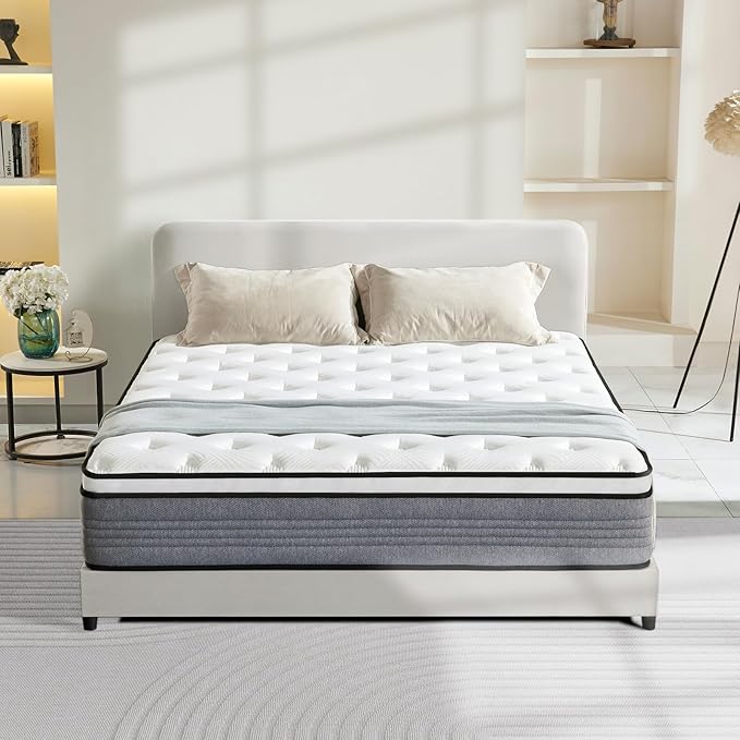Queen Mattress, 12 Inch Queen Mattress for Medium Firm, Individual Pocketed Springs for Pressure Relief & Low Motion Transfer, CertiPUR-US Certified