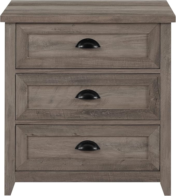 Walker Edison Hazel Modern Farmhouse 3 Drawer Framed Nightstand with Half-Moon Handles 25 Inch Grey Wash