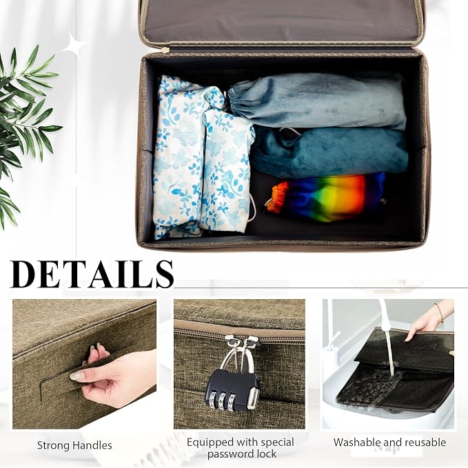 Briwooody Discreet Lockable Toy Bag Storage Organizer Toy Bag Storage Bins Case with Zipper Lid for Women and Men Clothes Container(Coffee,15 x 10 x 6.3 Inch) - Image 5