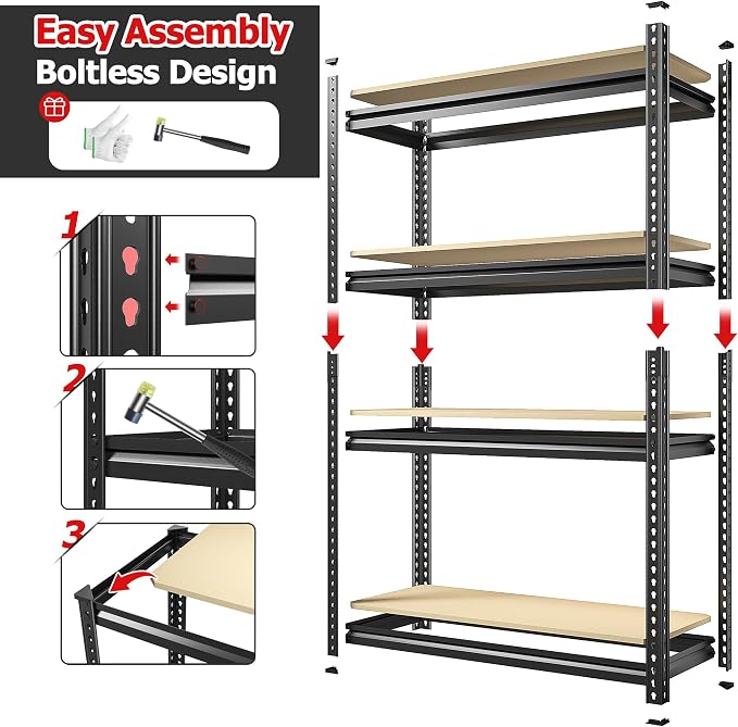 REIBII Storage Shelves Adjustable Metal Shelving 1600LBS Garage Shelves Industrial Metal Shelves 4 Tier Garage Shelving for Warehouse Basement Kitchen Pantry Closet, 11.8" D x 23.6" W x 56.7" H - Image 7