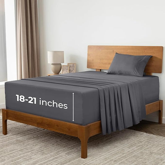 Mellanni Extra Deep Twin XL Sheets - 3 PC Iconic Collection Bedding - Hotel Luxury, Ultra Soft, Cooling Bed Sheets - Wrinkle, Fade, Stain Resistant (Twin Extra Long, Gray)