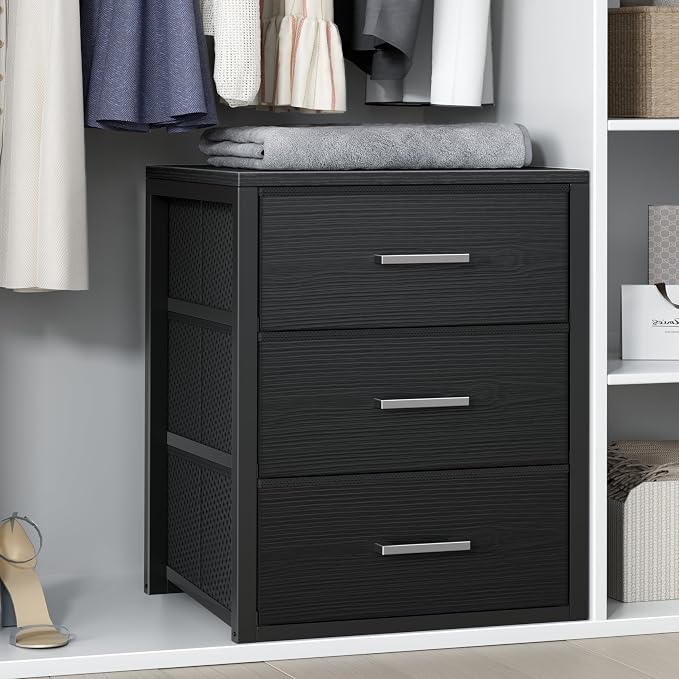 BOLUO Closet Drawers Black Fabric 3 Drawer Small Dresser for Closet Organizers and Storage Bedroom Dorm Modern by BOLUO