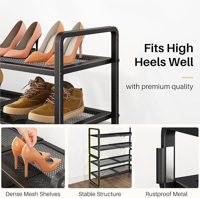 SNTD Shoe Rack - Expandable Shoe Organizer for Closet, Adjustable Metal Shoe Shelf Storage, Stackable Long Shoe Stand Holder for Garage, Entryway, Door Entrance (Black, 4-Tier) - Image 5
