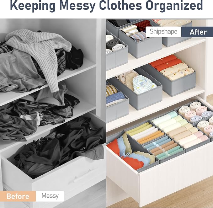 DIMJ Drawer Organizer Clothes Storage - 18 Pack Baby Dresser Organizer for Nursery, Foldable Drawer Dividers for Bedroom Closet Organization, Fabric Storage Bins for Socks, Underwears, Bras - Image 4