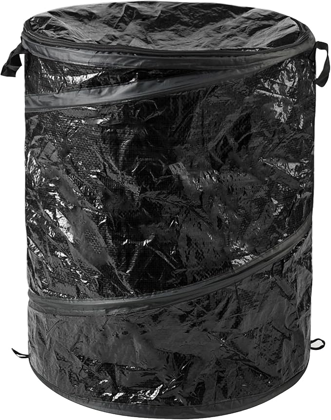 Collapsible Trash Can - 44-Gallon Portable Garbage Can Outdoor Bin with Zippered Lid for RV, Camping, Parties, or Yard Waste by Wakeman (Black) by Wakeman