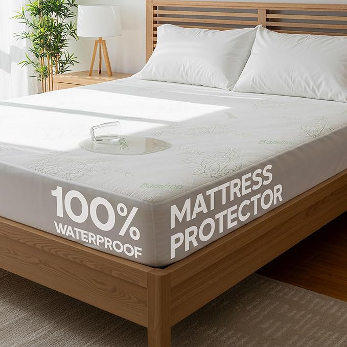 Waterproof Mattress Protector Cover- Bamboo Viscose 260 GSM mattress cover, Breathable, Noiseless, Fitted style, Fits upto 15 Inches deep mattress (Twin)