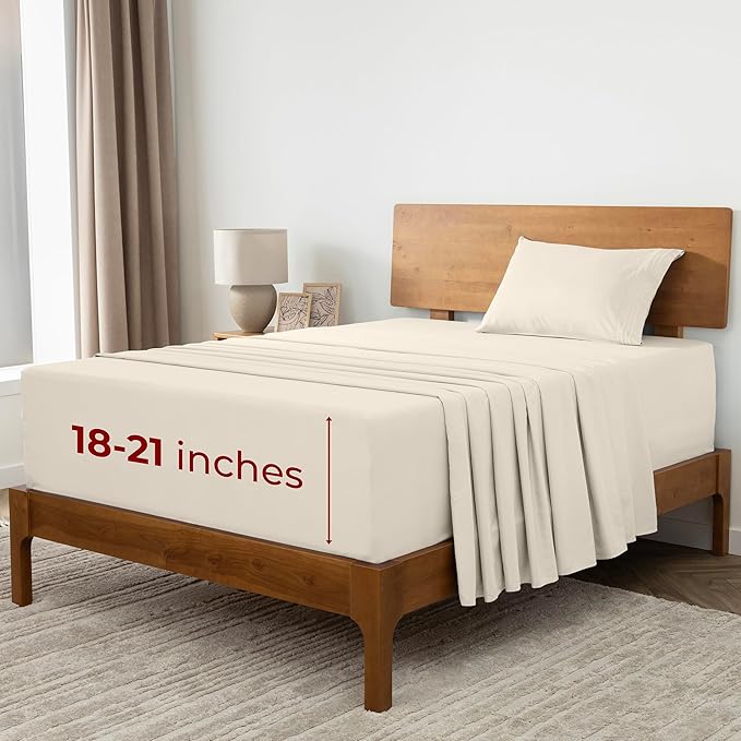 Mellanni Extra Deep Twin XL Sheets - 3 PC Iconic Collection Bedding - Luxury, Ultra Soft, Cooling Bed Sheets - Wrinkle, Fade, Stain Resistant (Twin Extra Long, Golden Ivory)