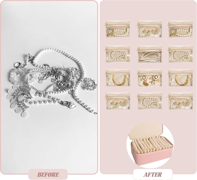 Travel Jewelry Case, Portable Jewelry Box with 6 Jewelry Bags,Travel Gift for Women Teen Girls (Pink 12 Pcs) - Image 6