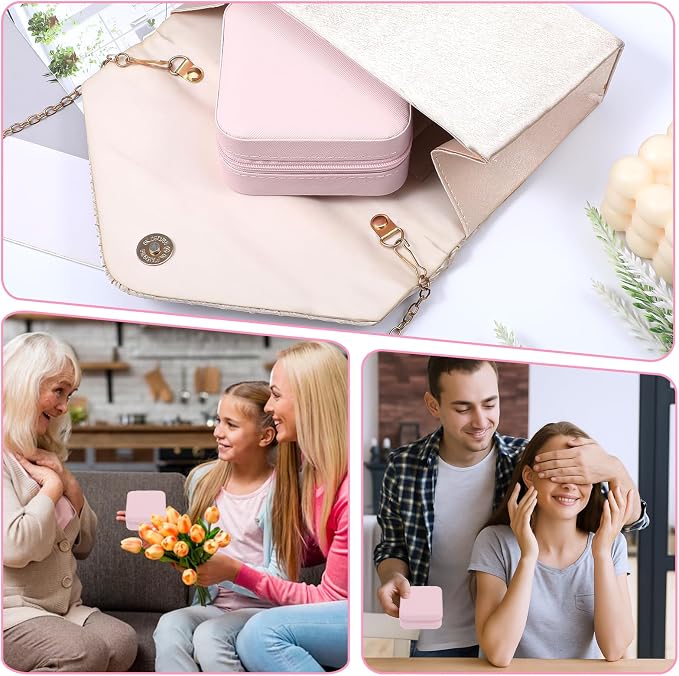 12pcs Mini Travel Jewelry Case,Bridesmaids Proposal Small Jewelry Box Mini Jewelry Organizer,Small PU Leather Portable Storage Box for Rings,Earrings,Necklaces,Bracelets(cherry blossom pink) - Image 7