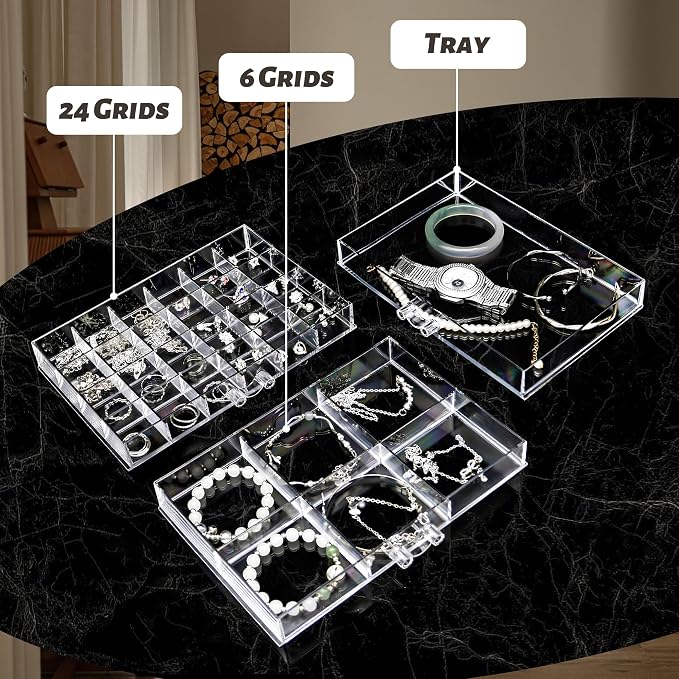 Clear Jewelry Box, Jewelry Organizer with 5 Drawers, 5-Layer Acrylic Storage Box for Women, Earring Display Holder for Earrings Ring Bracelet Necklace 79 Grid Compartment Earring Organizer - Image 3