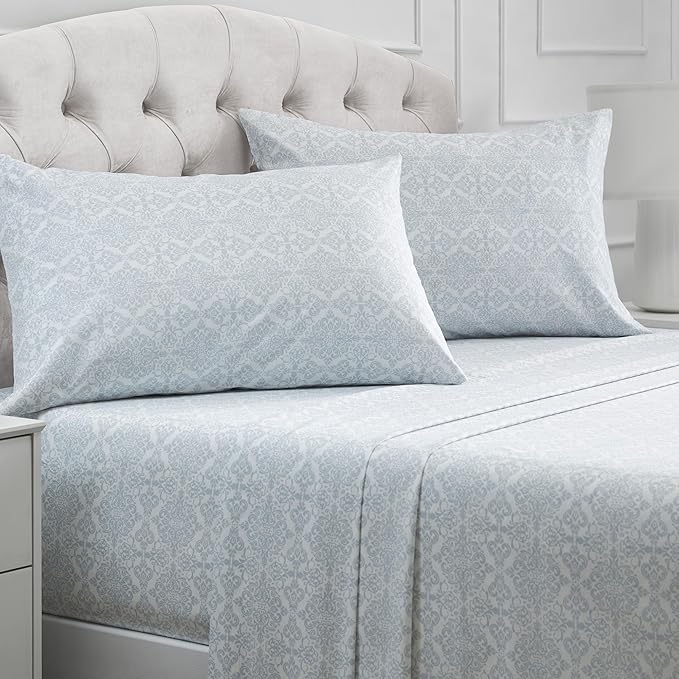 Mellanni King Sheets Set - 4 PC Iconic Collection Bedding - Hotel Luxury, Extra Soft, Cooling Bed Sheets - Wrinkle, Fade, Stain Resistant (King, Laced Sky Blue)