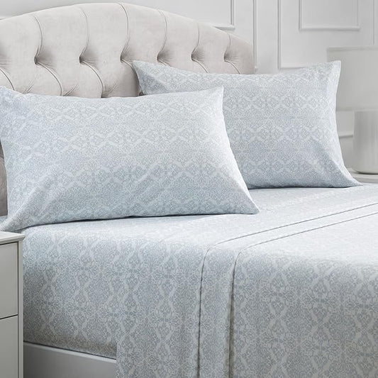 Mellanni King Sheets Set - 4 PC Iconic Collection Bedding - Hotel Luxury, Extra Soft, Cooling Bed Sheets - Wrinkle, Fade, Stain Resistant (King, Laced Sky Blue)