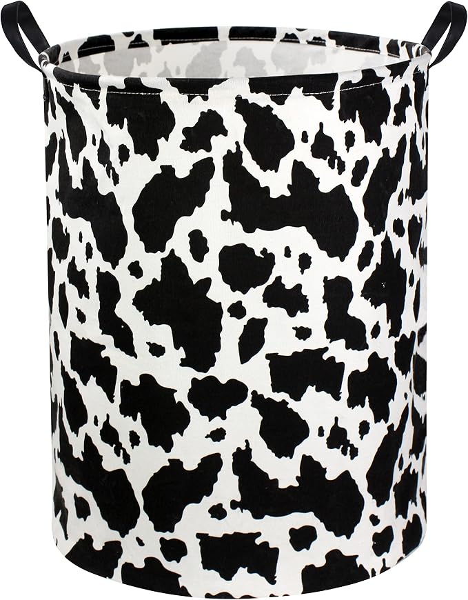 Cow Print Laundry Basket Baby Nursery Clothes Hamper Collapsible Toy Storage Bin Organizer with Handles for Kids,Boys and Girls Room Decor(Cow) by DDBASKET