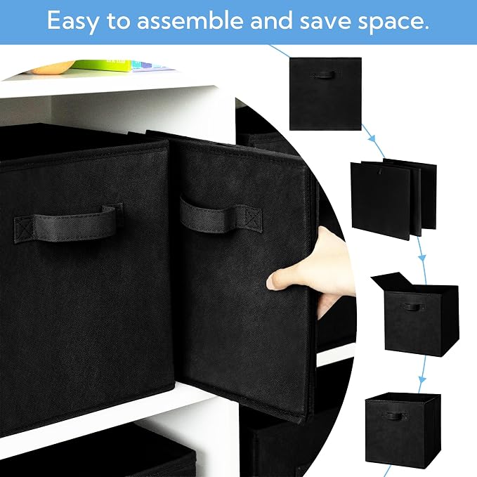 Cupic Cupid 11 Inch Storage Cube, Fabric Cube Storage Bin with Handles, Storage Cube Organizer for Clothes and Toys, Collapsible Cube Bins for Closet, Shelves, Nursery, 6-Pack, Black - Image 5