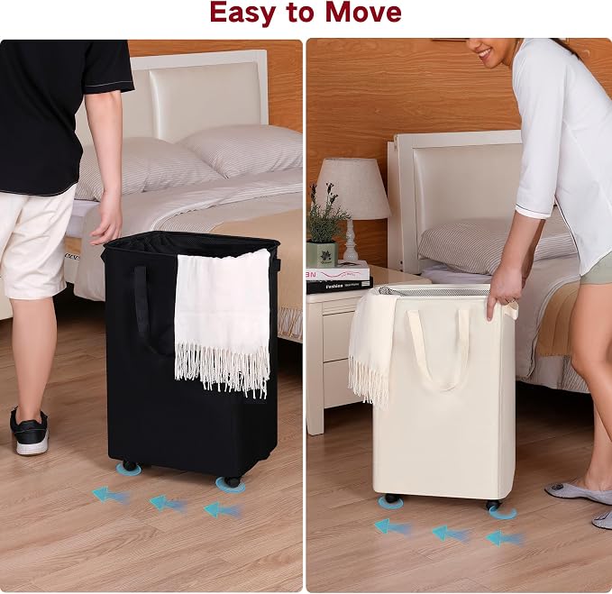 efluky Slim Laundry Hamper with Wheels, Rolling Laundry Basket for Clothes, Small Laundry Basket for Bedroom, Dorm and Laundry Room, 90L (19.8 Gallons) Black - Image 4