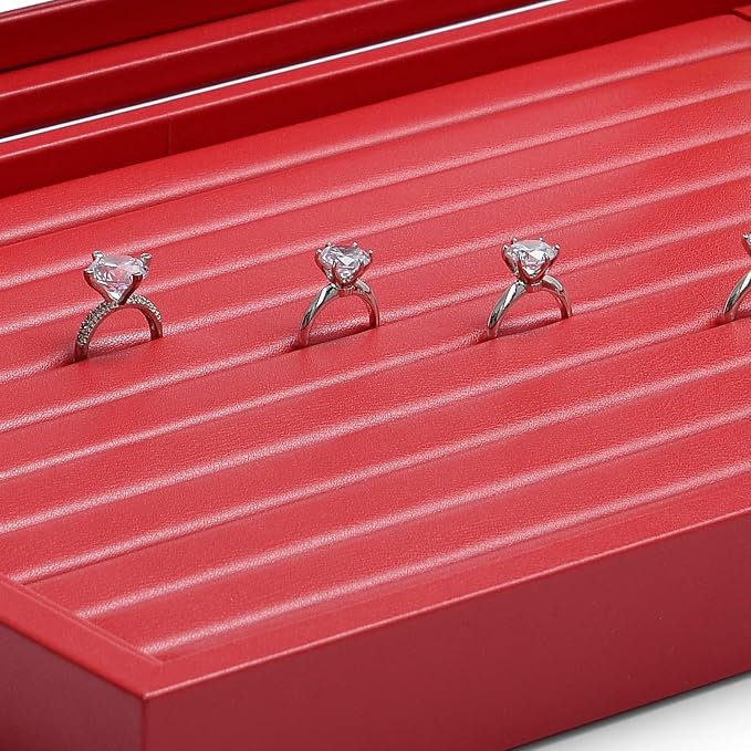 Oirlv Luxury Leather Rings Earrings Organizer Tray with Clear Lid Jewelry Display Box with Acrylic Lid Stackable Jewelry Box Drawer Inserts - Image 7