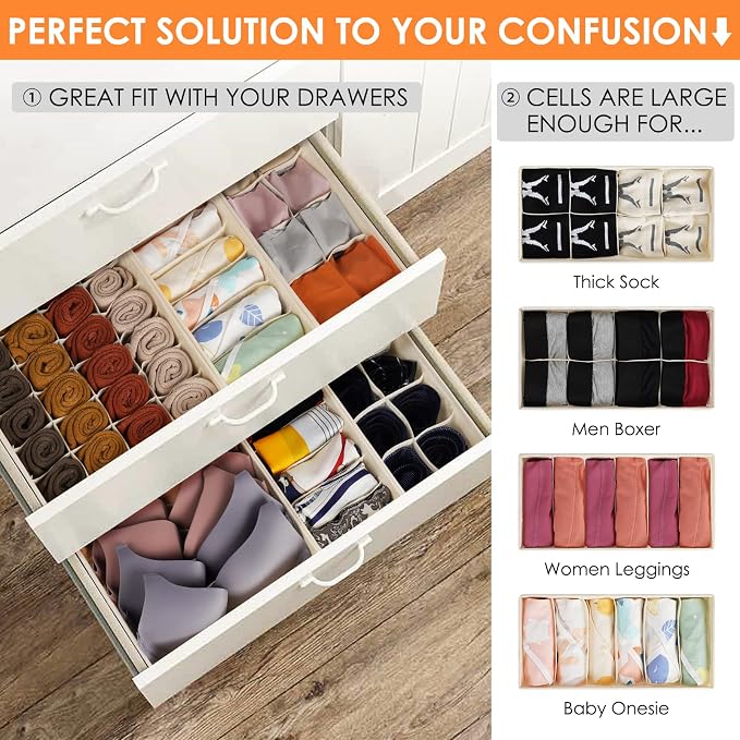 12 Pack Baby Clothes Organizer for Nursery, 116 Cells Fabric Foldable Dresser Closet Organizers and Storage Bins for Clothing, Women Men Underwear Socks, Bra, Ties, Scarf, Belt, Hair Accessories - Image 3