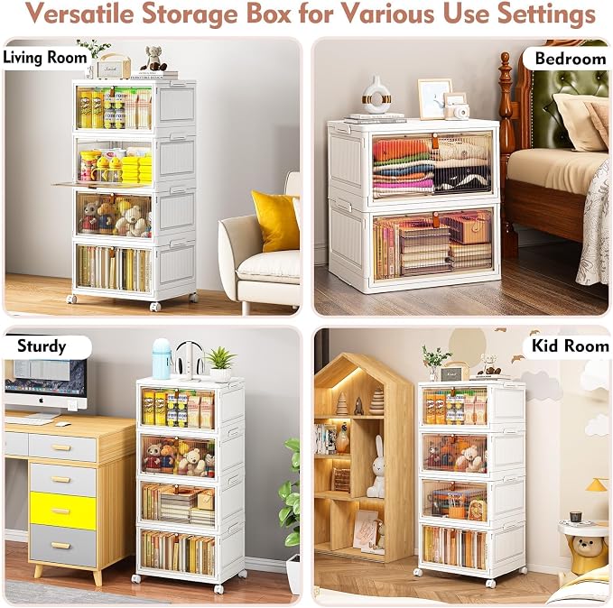CTSNSLH 4 Tier Plastic Storage Bins with Lid - 27.5Qt Stackable with Lids for Bedroom, Living Room, Office - Foldable Containers, Household Organization - Image 4