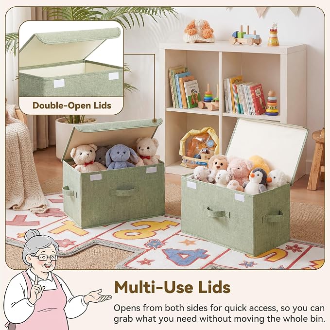 GRANNY SAYS Storage Bins with Lids, Decorative Storage Boxes, Clothes Stoarge Bins, Shelf Baskets, Closet Storage Bins for Clothing, Collapsible Storage and Organization, Sage Green, Large, 2-Pack - Image 2