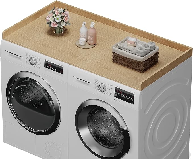 efluky Washer Dryer Countertop, Wood Countertop with Edge Rails for Laundry Room Organization and Storage, Washer Dryer Topper for Laundry Room, 27.5" x 54" Oak by efluky