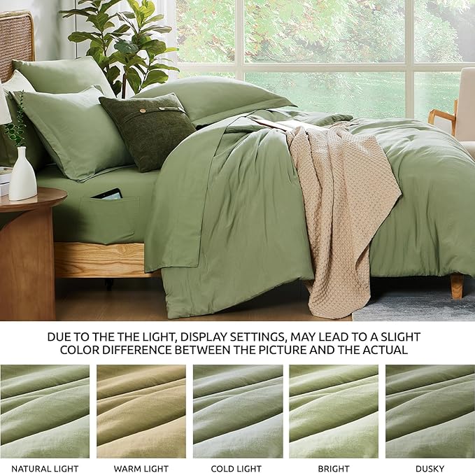 WRENSONGE Twin/Twin XL Comforter Set- 5 Pieces Sage Green Bed in a Bag, All Season Twin Bedding Sets with 1 Fitted Sheet, 1 Flat Sheet, 1 Pillow Sham and 1 Pillowcase