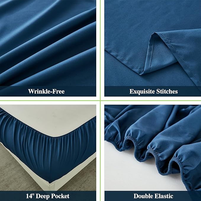 ILAVANDE Navy Blue Queen Sheets Set 6 Piece,Hotel Luxury Super Soft 1800 Series Microfiber Queen Bed Sheets Set-Wrinkle Free & Breathable-14 Deep Pocket Sheets for Queen Size Bed(Queen,Navy Blue)