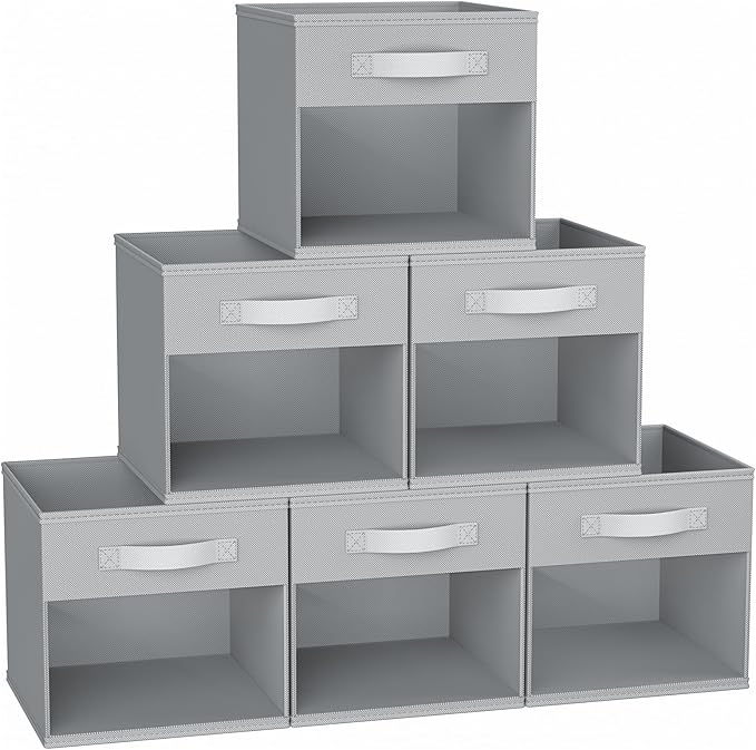 DIMJ 12.2 Inch Storage Cubes, 6 Pack Cube Storage Bins with Window, Fabric Storage Bins with Handle, Foldable Storage Cubes, Storage Box for Clothes, Toys, Books (Grey) by DiMJ