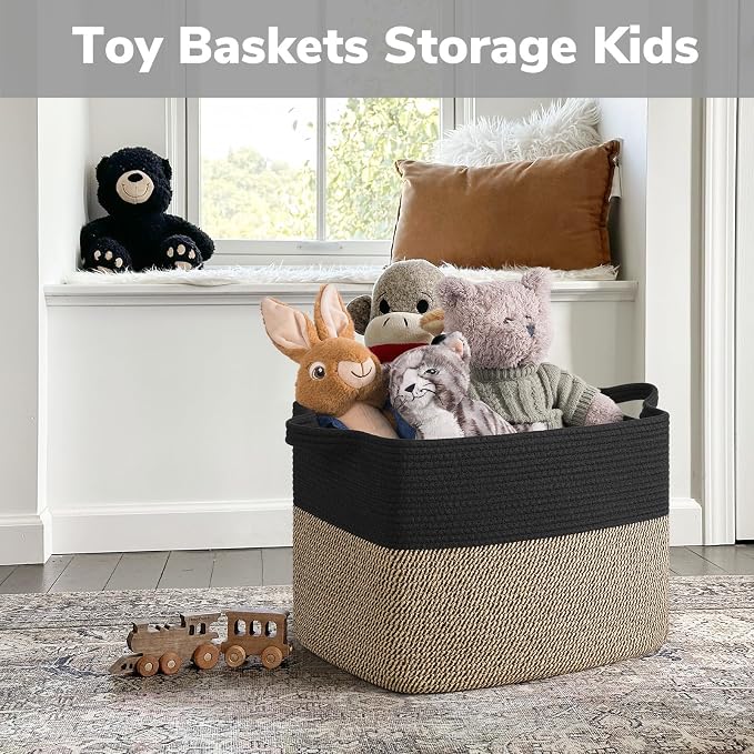 Goodpick Woven Baskets for Organizing, 18" x 14" x 12" Wicker Laundry Basket with Handles, Decorative Toy Baskets Storage Kids, Blanket Basket for Living Room, Bedroom - Image 4
