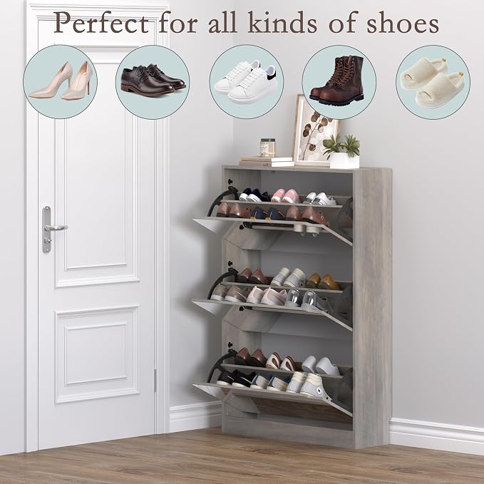 BORNOON Shoe Cabinet with 3-Flip Mirror Drawers, Freestanding Shoe Rack Organizer with Hidden Handle, Slim Narrow Shoe Storage Cabinet for Entryway, Entrance, Hallway, Bedroom - Image 4