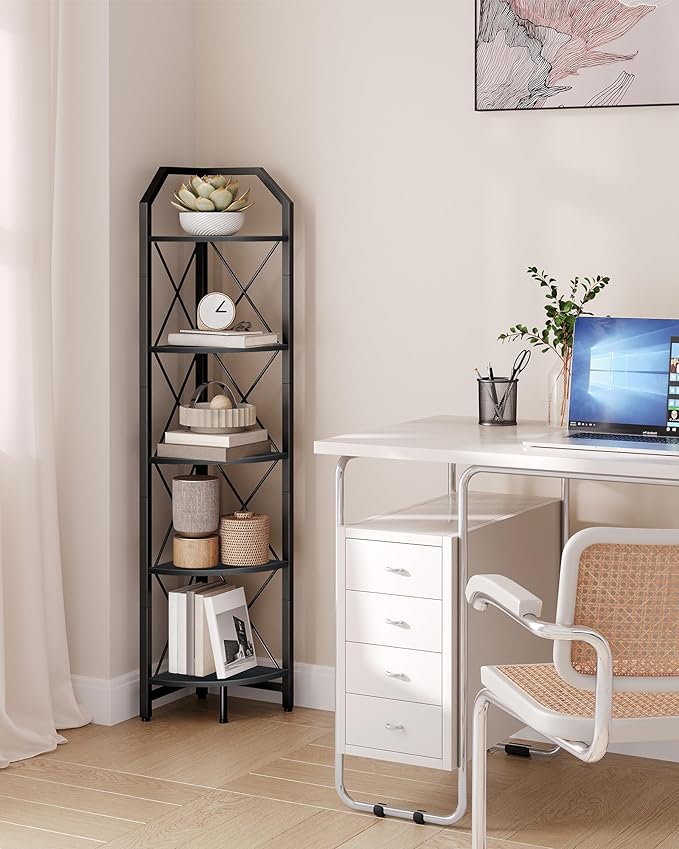 CHOEZON 5-Tier Corner Shelf, Industrial Corner Bookshelf, 59.4" Corner Storage Stand, Plant Stand Display Shelf, Corner Bookcase for Bedroom, Living Room, Home Office, Black TCJ10BB - Image 7