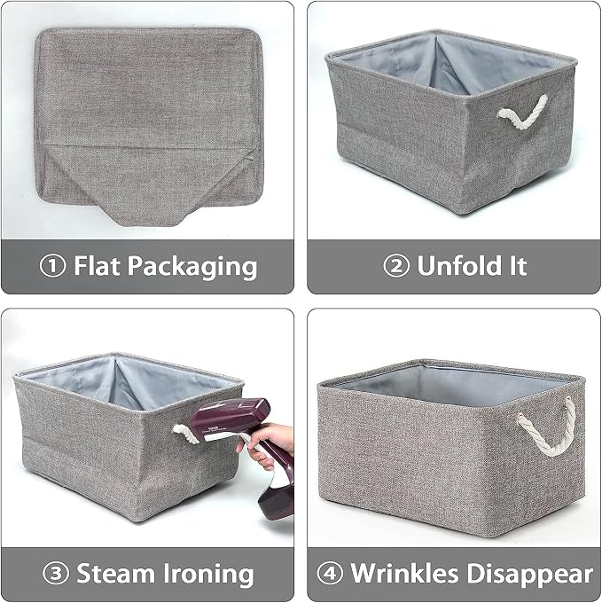TheWarmHome Storage Basket for Organizing - 16x12x12 inch 3 Pack Fabric Storage Cubes, Cube Storage Bin for Shelves Closet Organizer Cloth Gift Toy (Grey) - Image 7