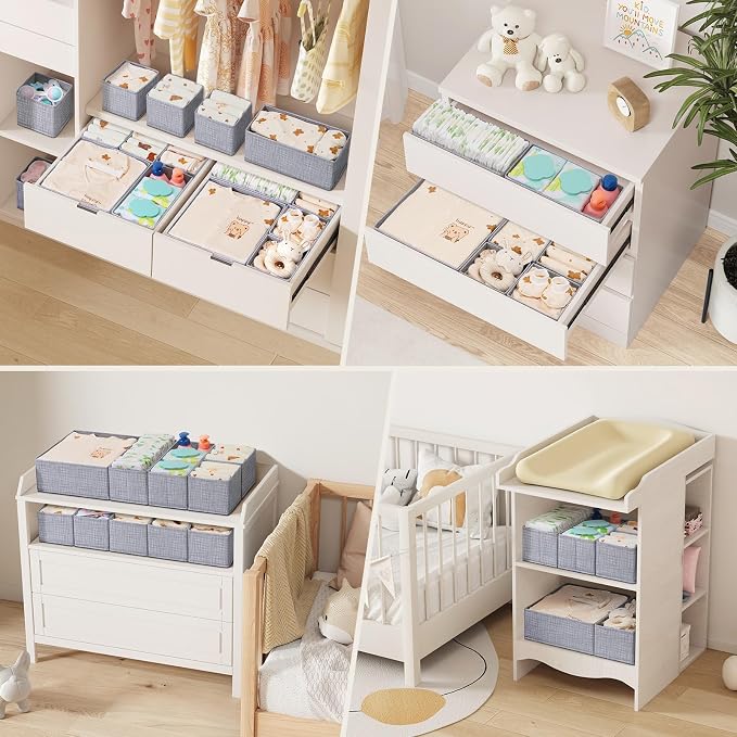 Lifewit Nursery Drawer Organizer for Clothes 12 Pack, Certified Child-safe Dresser Drawer Divider Storage Bins, Foldable Clothing Storage Basket for Baby Clothes/Underwear/Sock/Diaper in Closet - Image 7