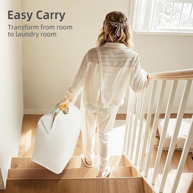 STORAGE MANIAC Large Laundry Hamper, 80L (21.1 Gal) Collapsible Laundry Basket with Bamboo Handles, Freestanding Waterproof Clothes Hamper for Laundry Room, Bedroom, Dorm, Towels, Toys, Beige - Image 4