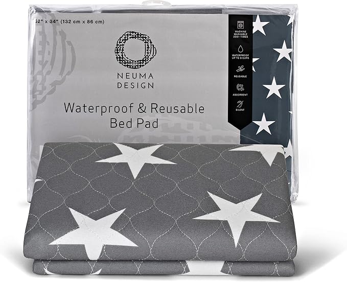 Neuma Design Bed Pads for Incontinence - 52” x 34” Large Reusable Washable Waterproof Mattress Protector - Pee Pad for Adults, Seniors, Kids, Hospitals, Pets - Durable Underpads (2 Pack)