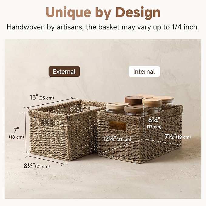 StorageWorks Wicker Storage Basket for Organizing, Medium Seagrass Storage Baskets with Built-in Handles for Pantry, Shelves,2-Pack - Image 3