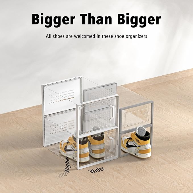 SEE SPRING XX-Large Shoe Storage Box Fit Size 14, Clear Plastic Stackable Shoe Organizer for Closet, Space Saving Sneaker Shoe Rack Containers Bins Holders for Entryway, 12 Pack Clear - Image 2