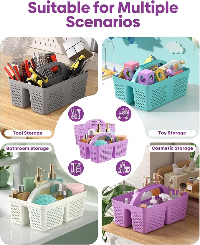 4 Pack Portable Shower Caddy, Integrated Handle, Reinforced Plastic, Organizer Storage Bathroom Supplies and Beauty Products, Cleaning Supplies, Shower Basket for Home, Dorm, Shelf and Cabinet - Image 6
