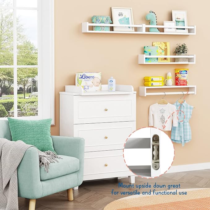 Forbena 24 Inch Wall Bookshelf for Kids Bedroom Set of 4, White Floating Nursery Book Shelves for Baby Toddler Children Girls Boys Room Decor, Large Wood Wall Mount Bookshelves and Toy Storage - Image 6