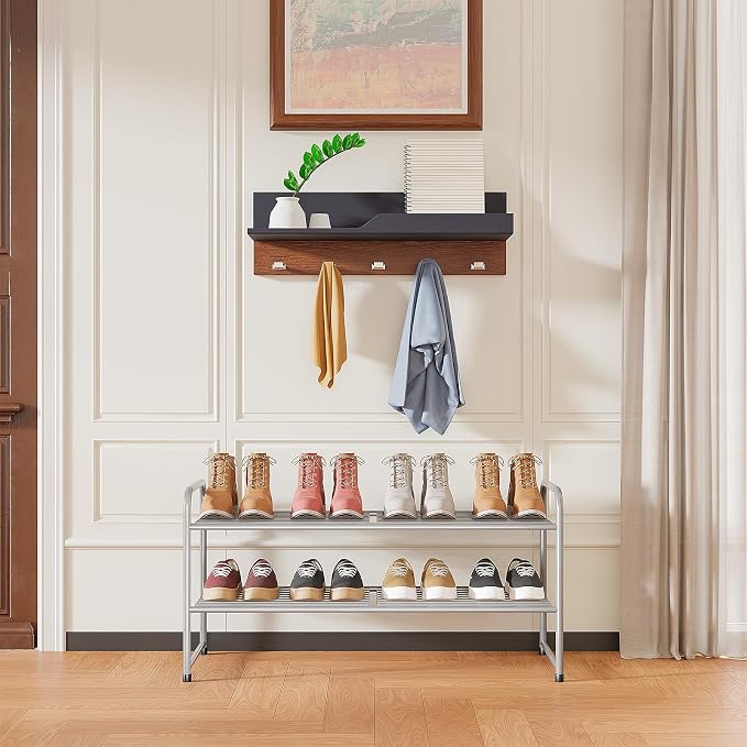 SUFAUY 2-Tier 33" Wide Shoe Rack, Closet Metal Wire, Stackable, Gray - Image 2