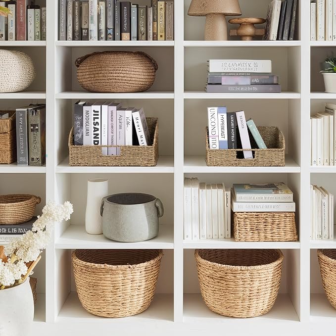 StorageWorks Pantry Baskets for Organizing, Seagrass Storage Baskets for Shelves with Built-in Handles, Pantry Organizers and Storage, Set of 2 (Large and Medium) - Image 4