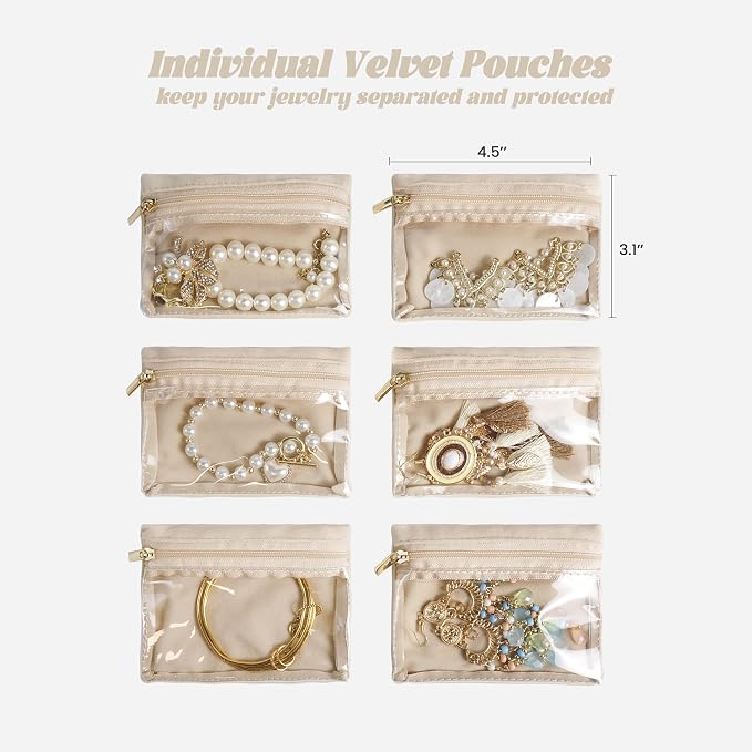 Travel Jewelry Case, Small Travel Jewelry Box with 6 Velvet Jewelry Bag Mini Pouch, Portable Travel Jewelry Organizer for Rings Earrings Necklaces, Beauty Gifts for Women Girls (Green) - Image 3