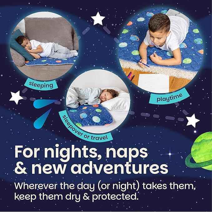 Lynmark® 2x Potty Training Mattress Protector Pee Pad for Kids - Waterproof Toddler Bed Wetting Mat for Toilet Training - Non-Slip Washable Bedwetting Topper Absorbs Up to 2000ml- 35" x 33", Astronaut