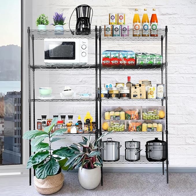 Simple Deluxe 5-Tier Storage Shelving Units, 24.02" W x 13.78" D x 59" H Wire Shelf with Wheels & Leveling Feet, Black - Image 2