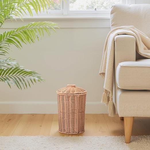 GRANNY SAYS Wicker Small Bathroom Trash Can with Lid, 2 Gallon Cute Decorative Waste Basket for Bedroom and Dorm, Office Garbage Cans for Under Desk, Mini Round Trash Bin for Decor, Nude Color - Image 6